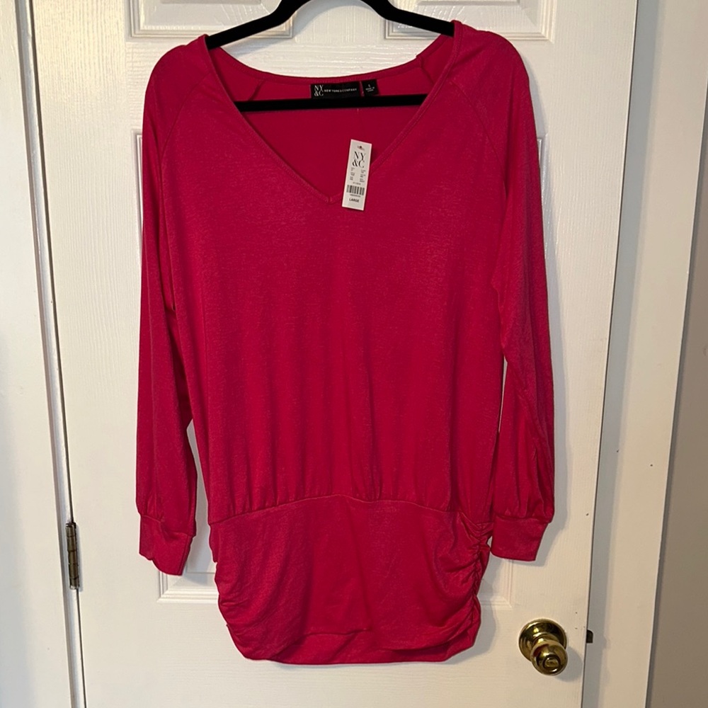 New York & Company Pink Long Sleeve Tee